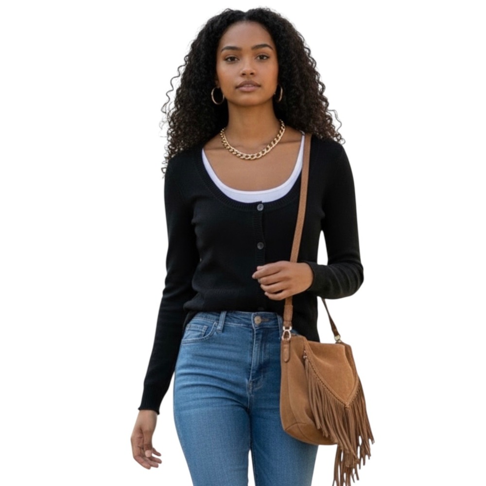 Aeropostale Womens Black Cardigan Medium Minimalist Capsule Essential Classic - Picture 2 of 13